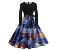 Abito Natale Donna, retrò Rockabilly Pin Up Elegante Trapezio Matrimonio Cocktail Serata Festa Cerimonia Casual Vestiti di Natale Abito Elegante Donna Curvy Vestito Abito Natalizio per Donna