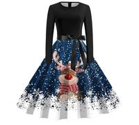 Abito Natale Donna - Vestito Natalizio Donna Moda Donna Casual Natale Scollo a V Donne Natale Grafico Elegante Abiti Senza Maniche Sexy Floreale (Blue L)