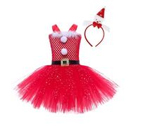 abito natalizio bambina Abito Natale Babbo da Bambina Senza Maniche Costume Natalizio Paillettes Body per Danza Classica Tutù Da Balletto Per Esibizione natale Carneval Anni (01 Red, 2-3 Years)