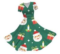 Abito natalizio da donna 2025 Camicetta alla moda 2024 Stazione Europea Americana Scollo a V Abito a maniche corte per feste Vita quotidiana Regali di Natale, O, XL