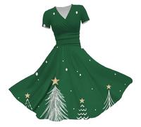 Abito natalizio da donna 2025 Camicetta alla moda 2024 Stazione Europea Americana Scollo a V Abito a maniche corte per feste Vita quotidiana Regali di Natale, N, S