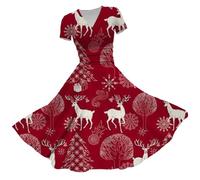 Abito natalizio da donna 2025 Camicetta alla moda 2024 Stazione Europea Americana Scollo a V Abito a maniche corte per feste Vita quotidiana Regali di Natale, P, XL