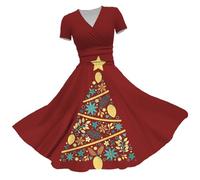 Abito natalizio da donna 2025 Camicetta alla moda 2024 Stazione Europea Americana Scollo a V Abito a maniche corte per feste Vita quotidiana Regali di Natale, q, 5XL