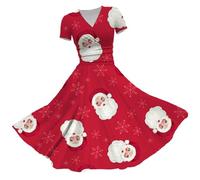 Abito natalizio da donna 2025 Camicetta alla moda 2024 Stazione Europea Americana Scollo a V Abito a maniche corte per feste Vita quotidiana Regali di Natale, S, 5XL