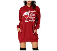 Abito natalizio da donna, a maniche lunghe, con cappuccio, per il tempo libero, con stampa floreale, abito natalizio, vestito da donna