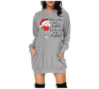 Abito natalizio da donna, a maniche lunghe, con cappuccio, per il tempo libero, con stampa floreale, abito natalizio, vestito da donna