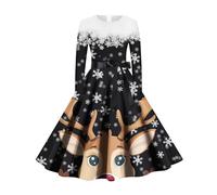 Abito natalizio da donna, a maniche lunghe, invernale, con cappuccio, per il tempo libero, con stampa floreale