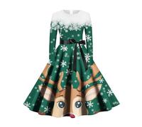 Abito natalizio da donna, a maniche lunghe, invernale, con cappuccio, per il tempo libero, con stampa floreale