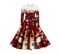 Abito natalizio da donna, a maniche lunghe, invernale, con cappuccio, per il tempo libero, con stampa floreale