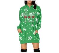 Abito natalizio da donna, casual, con stampa natalizia, felpa lunga da donna, casual e confortevole, elegante e accogliente per la stagione invernale, Verde chiaro, S