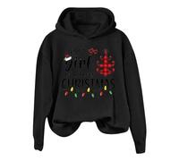 Abito natalizio da donna, con cappuccio, per donna, con scritta in lingua inglese "La ragazza", con cappuccio e scritta in lingua tedesca, Nero , 6XL