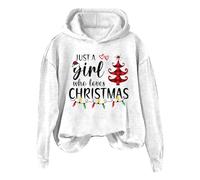 Abito natalizio da donna, con cappuccio, per donna, con scritta in lingua inglese "La ragazza", con cappuccio e scritta in lingua tedesca, bianco, XXXXL