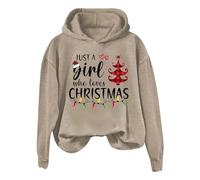 Abito natalizio da donna, con cappuccio, per donna, con scritta in lingua inglese "La ragazza", con cappuccio e scritta in lingua tedesca, cachi, XXL
