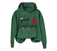 Abito natalizio da donna, con cappuccio, per donna, con scritta in lingua inglese "La ragazza", con cappuccio e scritta in lingua tedesca, verde, 6XL