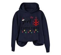 Abito natalizio da donna, con cappuccio, per donna, con scritta in lingua inglese "La ragazza", con cappuccio e scritta in lingua tedesca, Blu, 6XL