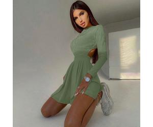 Abito natalizio da donna Kami, outfit per appuntamento al tramonto, sexy bombshell, tinta unita, scollo tondo, schiena scoperta, gonna a-line, abbigliamento da festa per signore, mini abito da festa, 