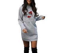 Abito natalizio da donna, vestibilità regolare, a maniche lunghe, girocollo, leggero, per feste, vita quotidiana, regali di Natale, Grigio, XL