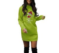 Abito natalizio da donna, vestibilità regolare, a maniche lunghe, girocollo, leggero, per feste, vita quotidiana, regali di Natale, Verde, L