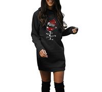 Abito natalizio da donna, vestibilità regolare, a maniche lunghe, girocollo, leggero, per feste, vita quotidiana, regali di Natale, Nero , S