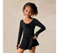 Abito nero a maniche lunghe da ragazza con 4 vie di elasticità e decorazione 3D a rose, orlo elegante e carino, adatto per casual, running, danza, tennis, ritorno a scuola, autunno 6Y,7Y,4Y,5YColore u