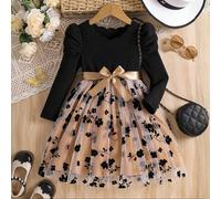 Abito nuovo autunnale per ragazze 8-12 anni, abito con scollo a V francese, maniche a palloncino, patch in rete, con cintura, adatto per la scuola, feste di compleanno, uso quotidiano 8Y,9Y,10Y,11Y,12