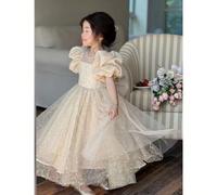 Abito nuovo per l'estate per recital di piano per ragazze, abito da cerimonia formale di alta gamma con maniche a sbuffo e design principesco per il compleanno dei bambini 6Y,7Y,8Y,4Y,5YColore unicoPa