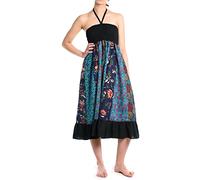 Abito o Gonna Maxi, colorato e Decorato con Il Patchwork con Fascia Elastica in Vita, ca. 100 cm, Azzurro