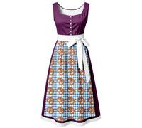 Abito Oktoberfest Donna Lungo, Costume Dirndl Bavarese con Grembiule e Allacciatura Vita, Vestito Elegante retrò Festa della Birra Tedesca per Carnevale, Teatro, Party e Manifestazioni