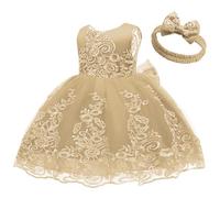 Abito Oro per Bambini, Vestito da Principessa a v-Back in Pizzo con Copricapo Bowknot per Bambini Baby crimening Comunione di Compleanno per la Festa di Compleanno, m Costumi da Principessa per ragaz