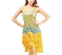 Abito Paillettes Donna - Elegante da Ballo Latino con Paillettes Scintillanti per Prove Esibizioni Competizioni E Feste da Ballo (Yellow One Size)