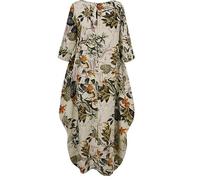 Abito Patchwork Floreale retrò a Collo Tondo con Maniche Lunghe e Ampia Gonna Lunga Swing per Le Donne, vestibilità Loose e Dimagrante con Maniche a Tre Quarti e Gonna A-Line