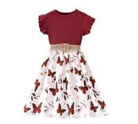 Abito per Bambini Primavera ed Estate CuHK con Maniche Volanti, Stampa a Farfalla, Abito da Principessa per Bambini Maschera