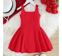 Abito per ragazza con fiocco rosso decorativo e design che stringe la vita 6Y,7Y,8Y,4Y,5YColore unicoPoliestere