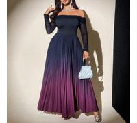 Abito plissettato a vita elastica con sfumature, elegante e romantico, adatto a feste e raduni, per donna taglia curvy, primavera/autunno 0XL,1XL,2XL,3XL,4XL,5XLColore unicoTessuto in maglia