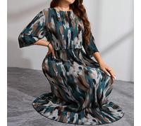 Abito plissettato con scollo rotondo, maniche a 3/4, in chiffon con stampa tie-dye, per donne curvy taglia grande, abito estivo floreale per taglie forti, abito estivo per donne curvy, abiti estivi da