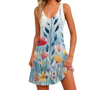 Abito Pois Fiori Vestito Donna Elegante Cerimonia Estivo Portafoglio Spalline Vestiti Estivi Corti Lunghi Premaman Sundress Curvy Abbigliamento Donna Blu Cielo 3XL