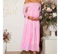 Abito premaman a spalle scoperte a maniche lunghe con decorazione floreale 3D e sfumature di colore L,M,S,XL,XXLPiantetulle