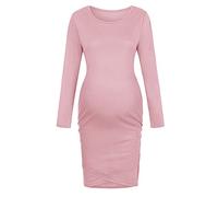 Abito premaman aderente a maniche lunghe, elasticizzato, adatto per gravidanza, morbido misto cotone, vestibilità aderente, abito casual aderente per baby shower o uso quotidiano, rosa, XXL