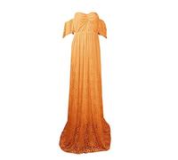Abito premaman in pizzo con spalle scoperte, maniche lunghe, per servizi fotografici, elegante abito lungo fino al pavimento, adatto per baby shower, tessuto morbido per fotografia, Giallo, L