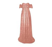 Abito premaman in pizzo con spalle scoperte, maniche lunghe, per servizi fotografici, elegante abito lungo fino al pavimento, adatto per baby shower, tessuto morbido per fotografia, Confezione da 2