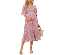 Abito Premaman Vestito Lungo Donna Elegante Cerimonia Maniche Corta Vestiti Stampa Floreale Colletto Quadrato Casual in Chiffon Mode Bohemian Abiti da Spiaggia Sera Cocktail Midi Dress