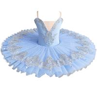 Abito Professionale da Balletto per Ragazze, Abiti da Ballo Senza Maniche Gonna Tutu per Balletto Cigno Costume da Ballerina del Lago dei Cigni,Blu,120