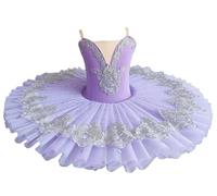 Abito Professionale da Balletto per Ragazze, Abiti da Ballo Senza Maniche Gonna Tutu per Balletto Cigno Costume da Ballerina del Lago dei Cigni,Viola,140