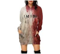 Abito Pullover Tascabile con Cappuccio e Stampa di Lettere Divertenti a Maniche Lunghe Casual alla Moda da Donna di Halloween Vestito Damigella Maniche Lunghe