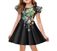 Abito Ragazza Festivo Prendisole Per Ragazze San Patrizio Giorno Abiti Con E Arcobaleno Girocollo Manica Corta A Linee Per La Vita Quotidiana E Il Tempo Libero, 01-nero, 140