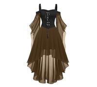 Abito retrò medievale da donna rinascimentale, abito da sera gotico, di grandi dimensioni, elegante, abito midi in chiffon a maniche lunghe svasate, design asimmetrico per cosplay, Halloween