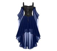 Abito retrò medievale da donna rinascimentale, abito da sera gotico, di grandi dimensioni, elegante, abito midi in chiffon a maniche lunghe svasate, design asimmetrico per cosplay, Halloween