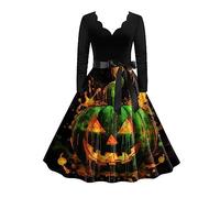 Abito rinascimentale Burnout scollo a V stampa Hepburn vintage svasato abito elegante stile gotico regali per feste di Halloween, 03# Verde, XXL