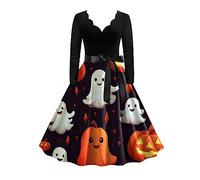 Abito rinascimentale Burnout scollo a V stampa Hepburn vintage svasato abito elegante stile gotico regali per feste di Halloween, 06# bianco, S