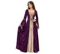 Abito rinascimentale da donna, medievale, costume di Halloween per le donne | Corsetto vintage con lacci sul retro, gonna fluente lunga fino al pavimento, perfetta per fiere rinascimentali